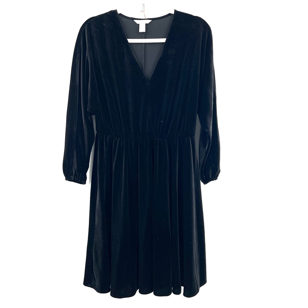 London Times long sleeve velour black velvet fit & flare dress whimsigoth goth M